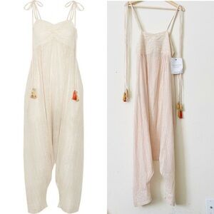 Miguelina Cream Jumpsuit with Vibrant Tassels